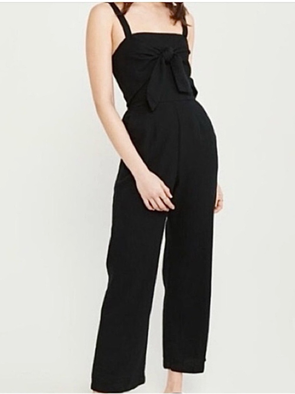 Active USA Tie Bow Front Black Wide Leg Jumpsuit Large Party Whimsygoth Chic